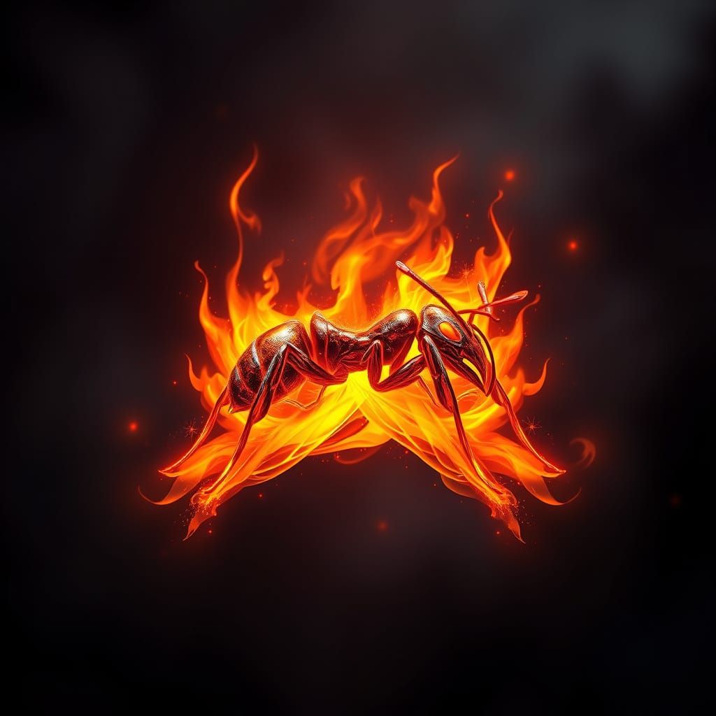 Fiery Blazing Fire Ant Logo in Detailed Matte Painting Style