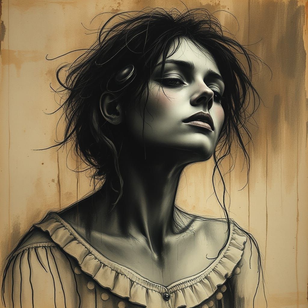 Ethereal Beauty Portrait in Expressive Charcoal Style
