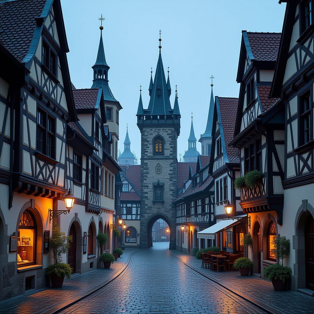 Hyperrealistic Medieval Town with Cinematic Lighting