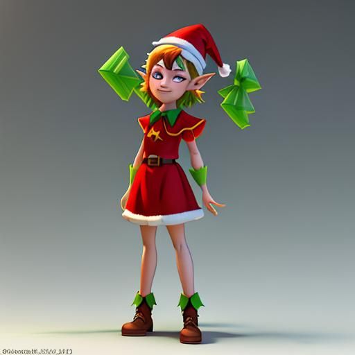 Festive Christmas Elf in 3D Digital Art Style