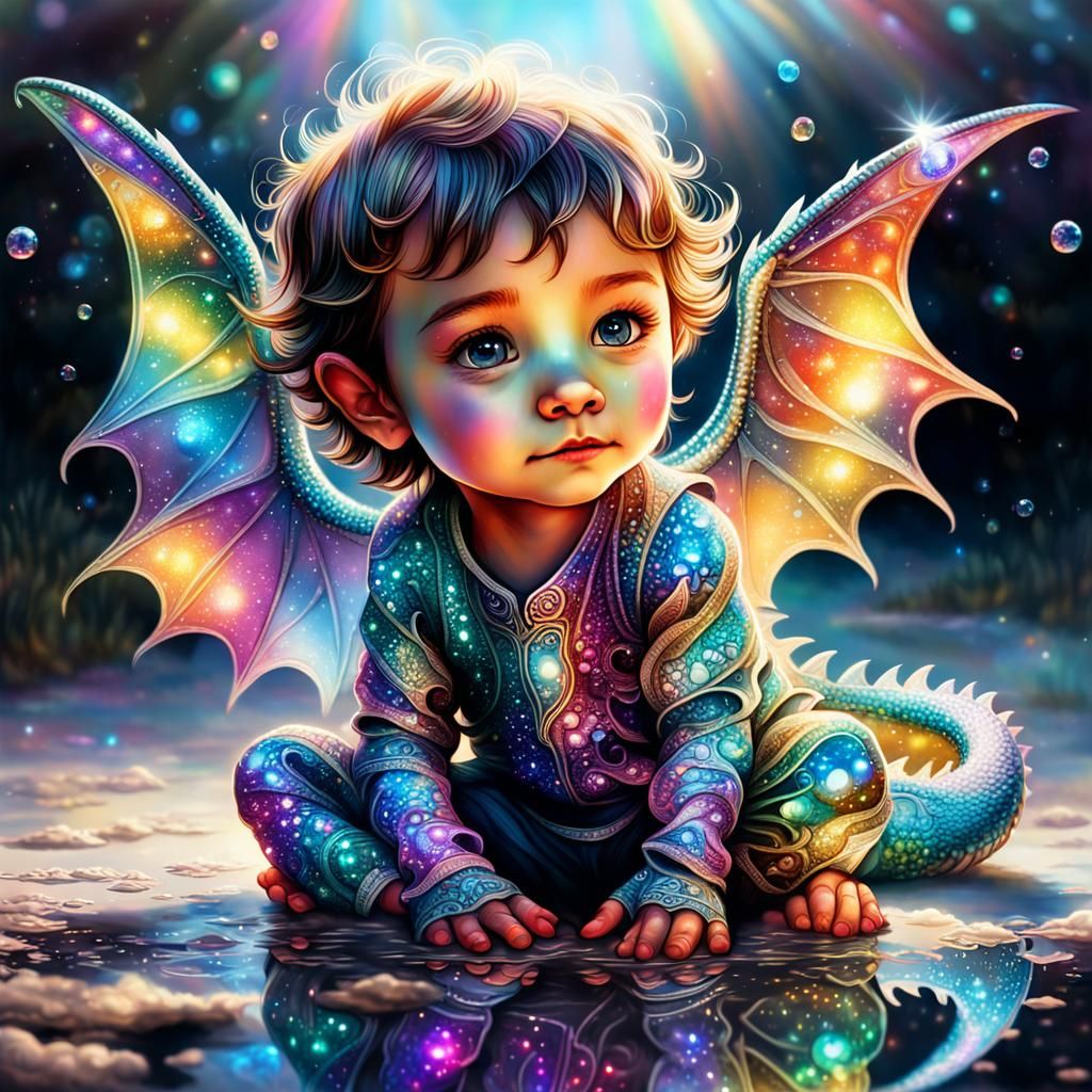 Iridescent Glass Dragon with Zentangle Wings