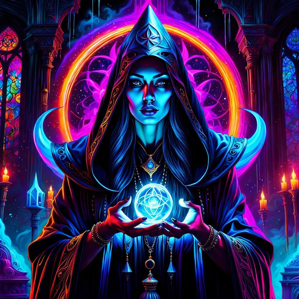 Gothic Sorceress Casting Spells as Graffiti Art