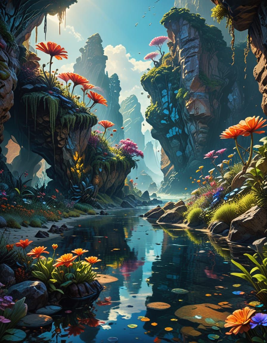 Hikers Explore Surreal Landscape with Rainbow Shadows