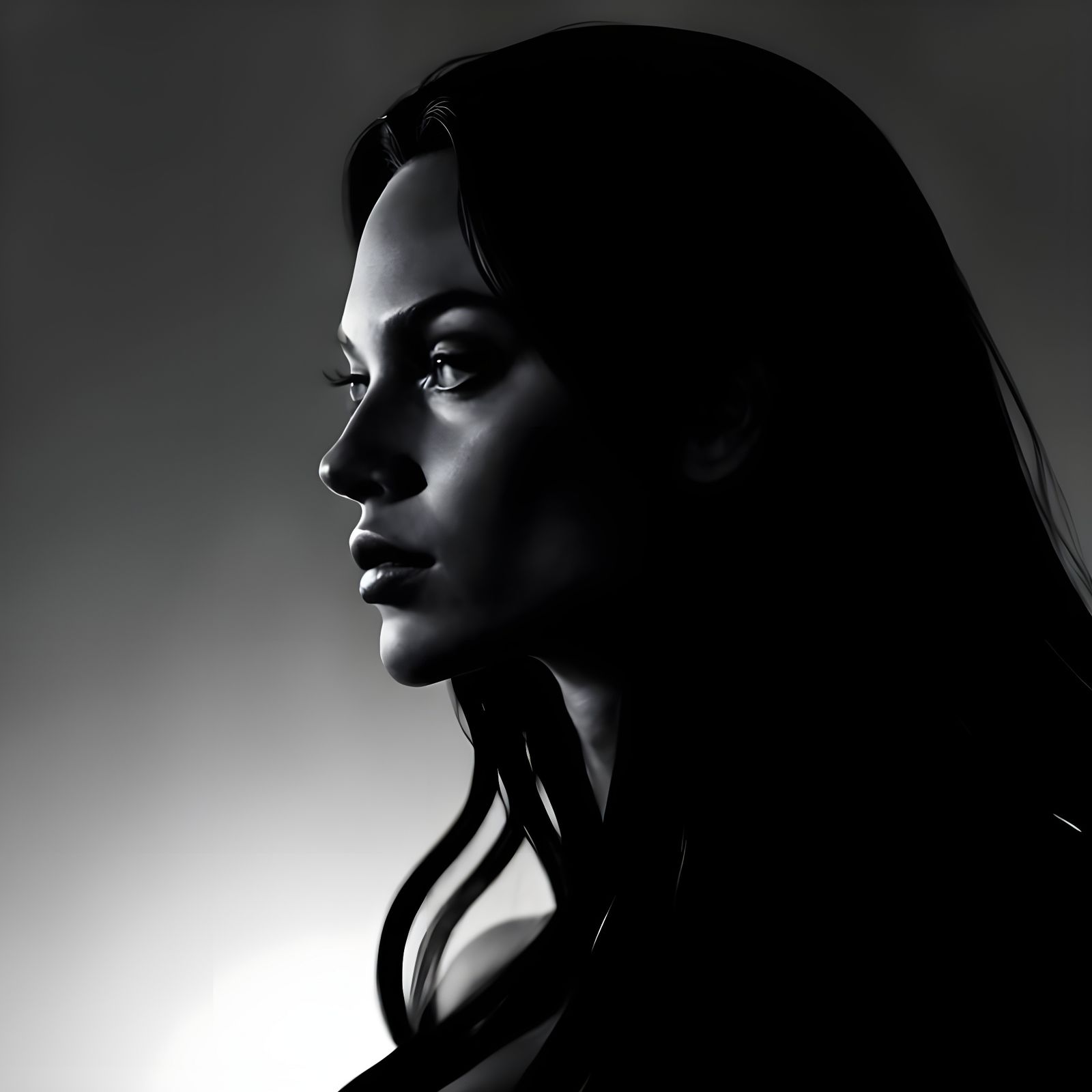 Dramatic Silhouette of Dark Female Figure in Chiaroscuro