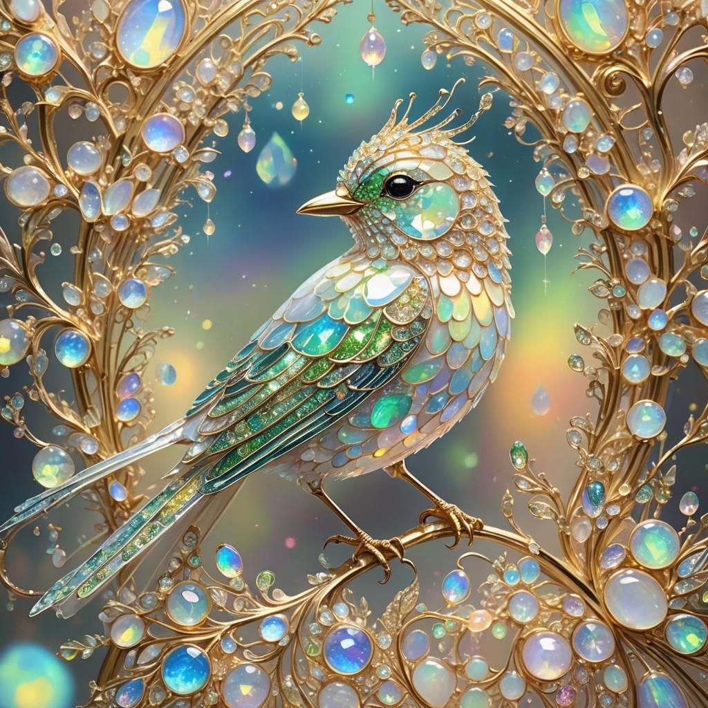 Sparkling Opal Bird Portrait in Abstract Style