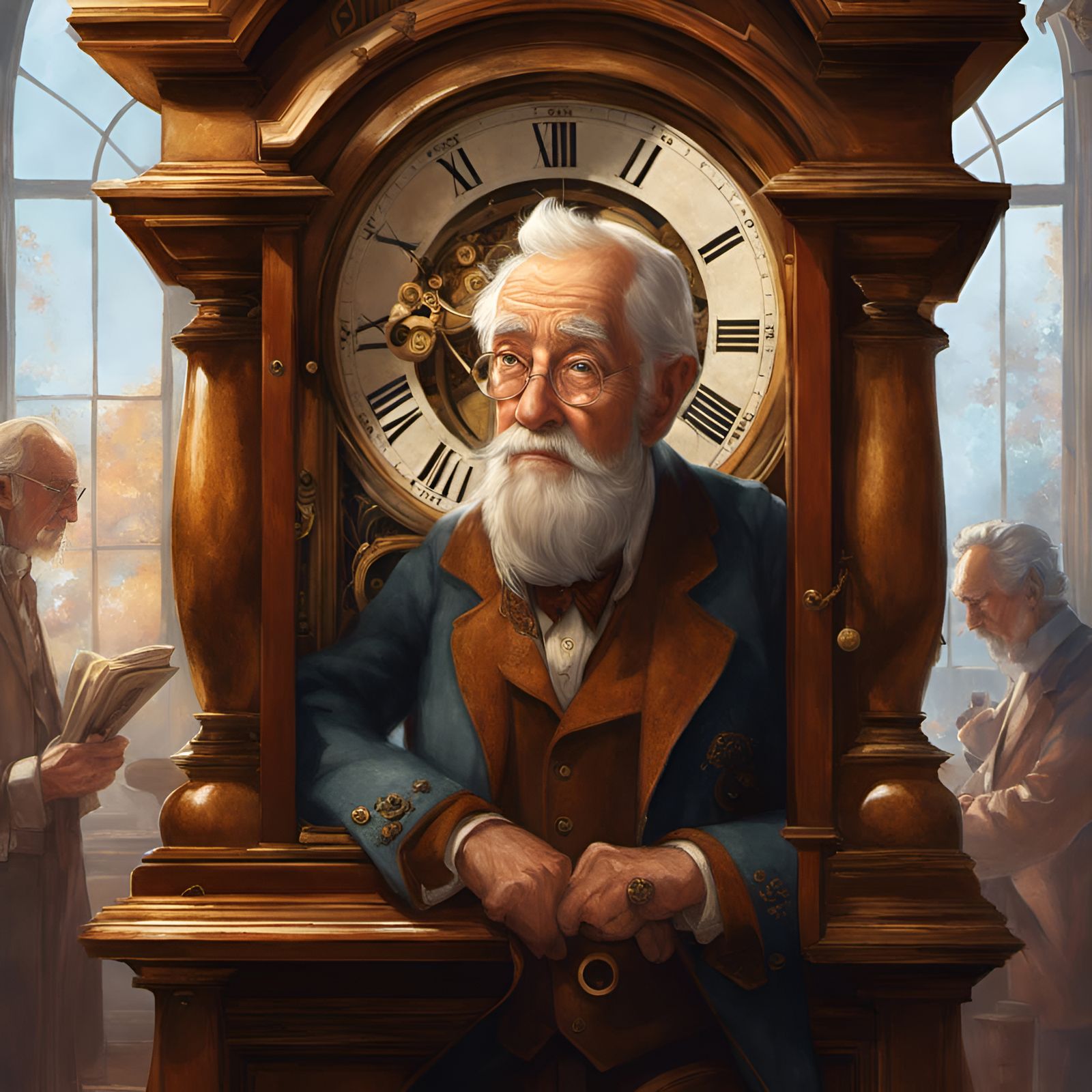 Man Trapped in Grandfather Clock: Digital Illustration
