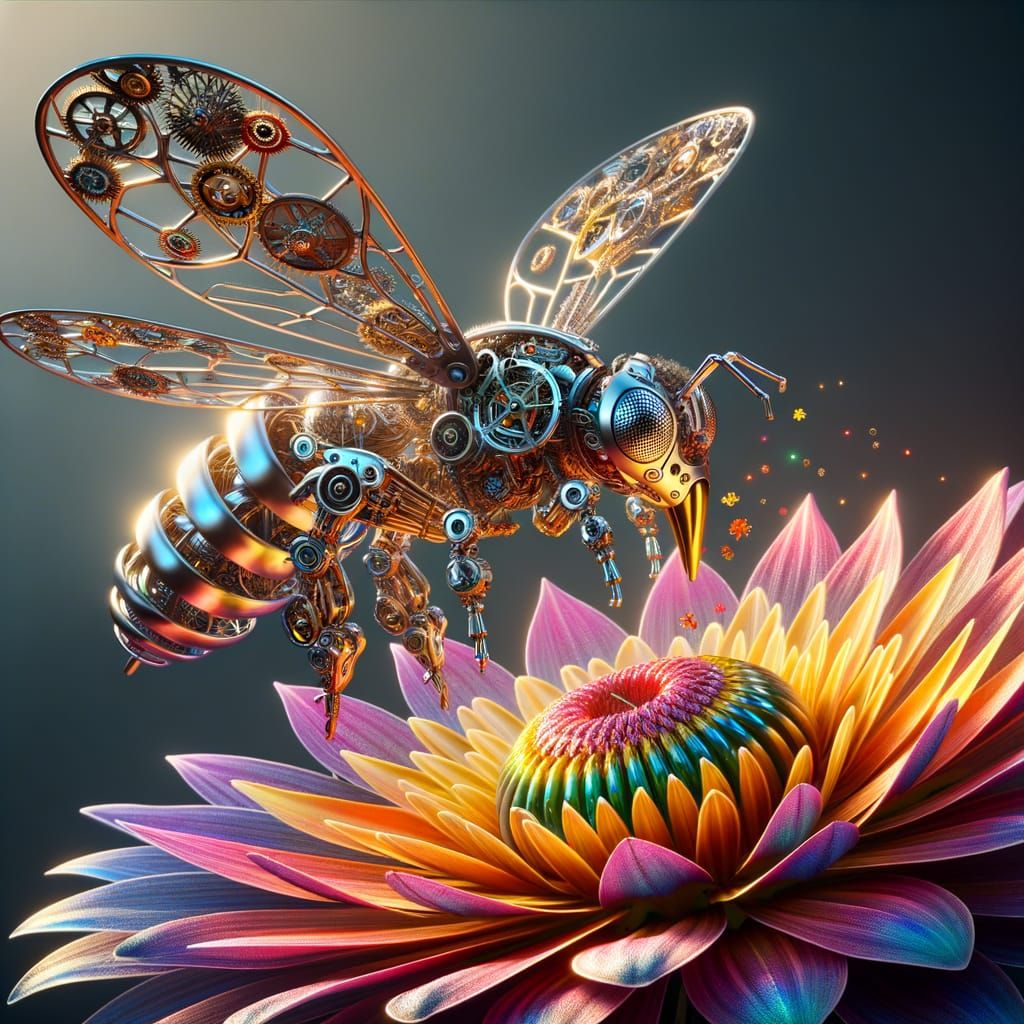 Mechanical Bee Pollinating a Flower