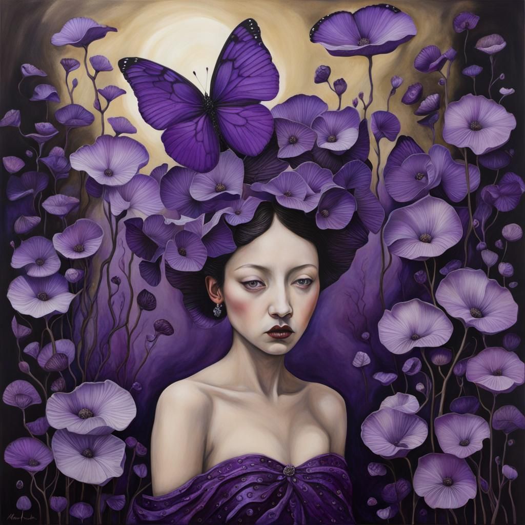 Surreal Purple Scene in Mixed Media Style