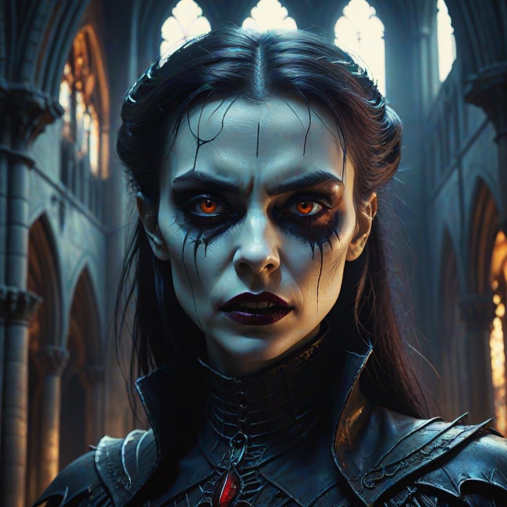 Gothic Vampire Goddess in Abandoned Cathedral