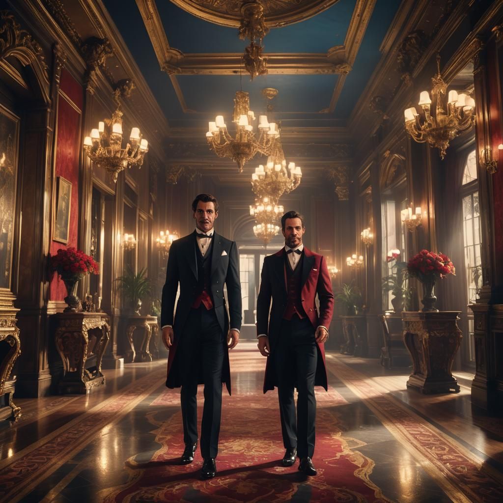 Butler with Red Eyes in Grand Hallway, Digital Painting