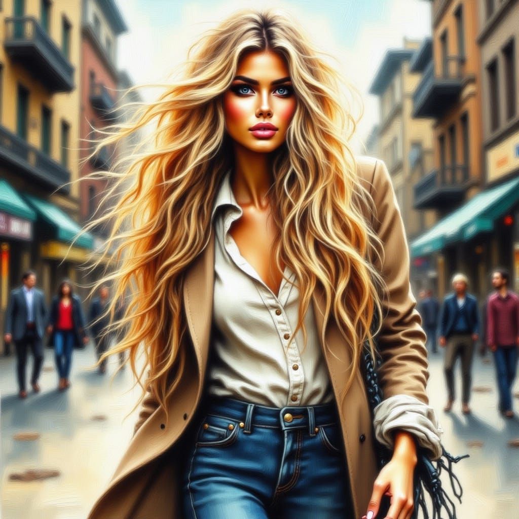 Beautiful Woman Detective in Antique Watercolor Style