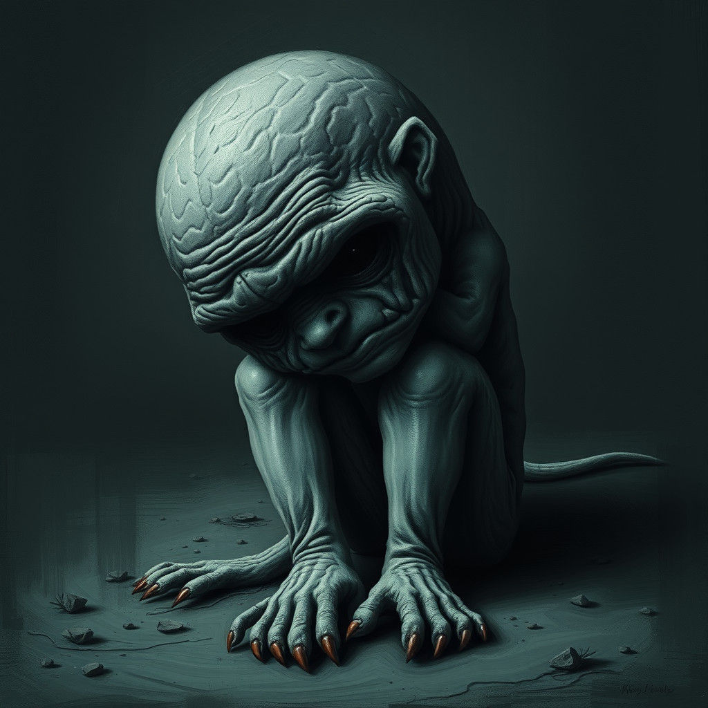 Melancholic Creature in a Desolate Landscape