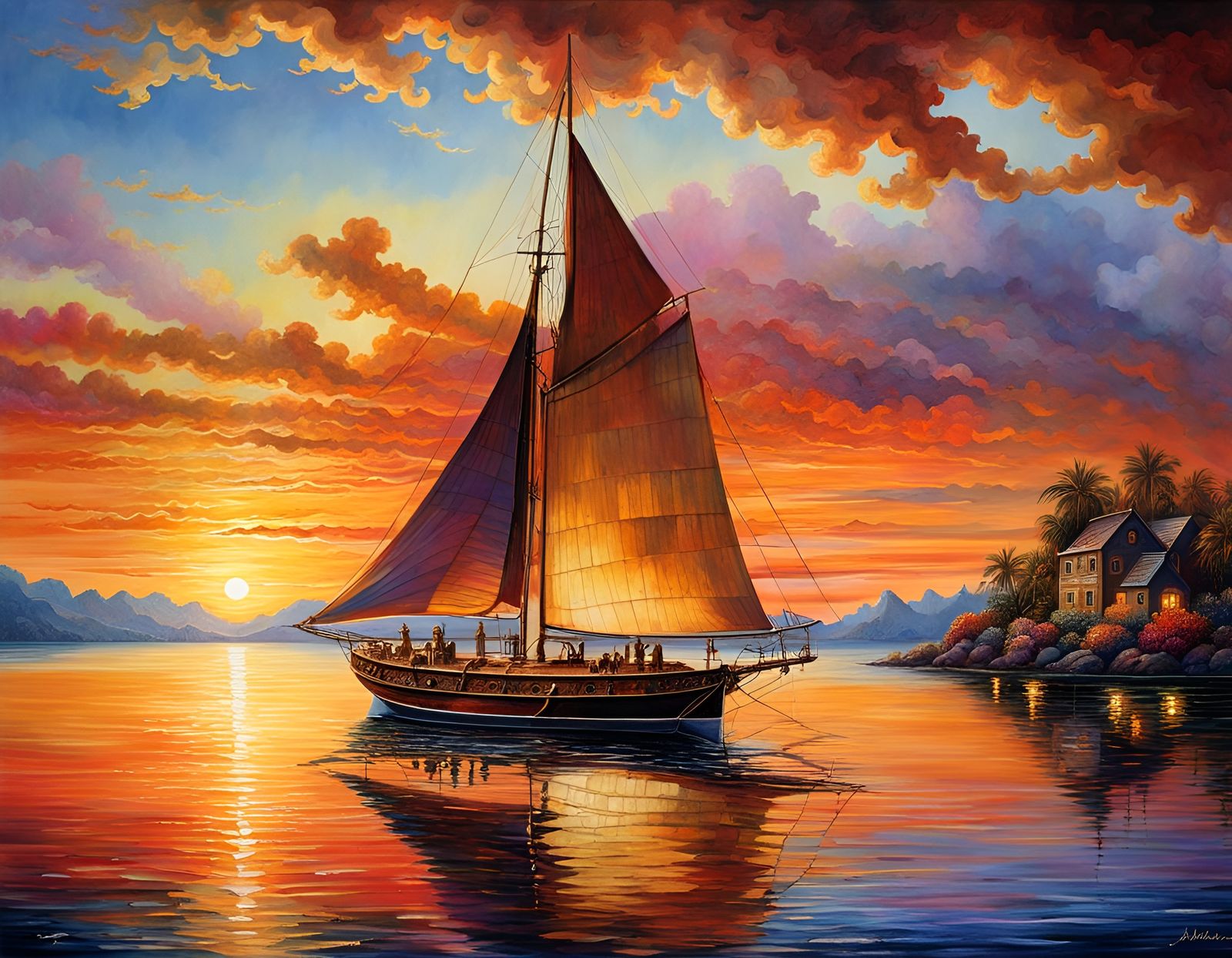 Sailboat at Sunset: Watercolor Reflections