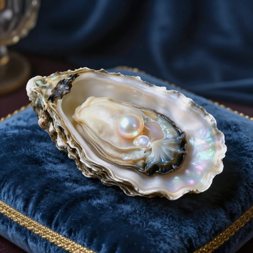 Luminous Pearl Oyster on Velvet Cushion
