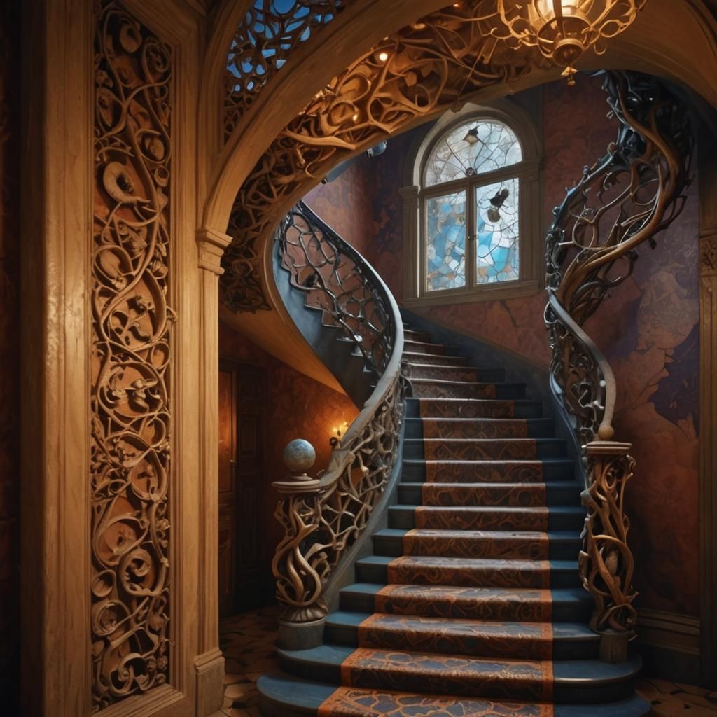 Surreal Ornaments in Dimly Lit Room: Dreamlike Digital Art