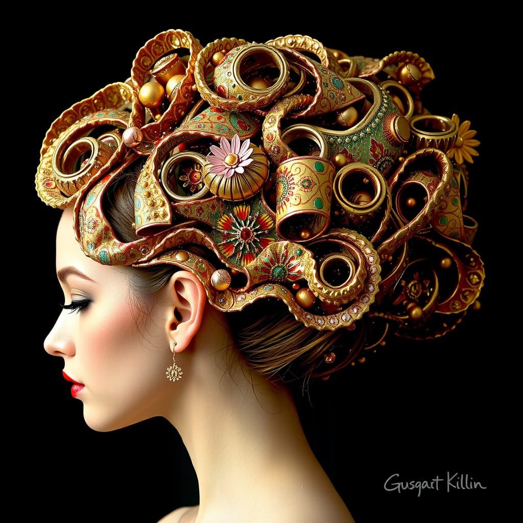 Klimt-Inspired 3D Art with Vivid Colors
