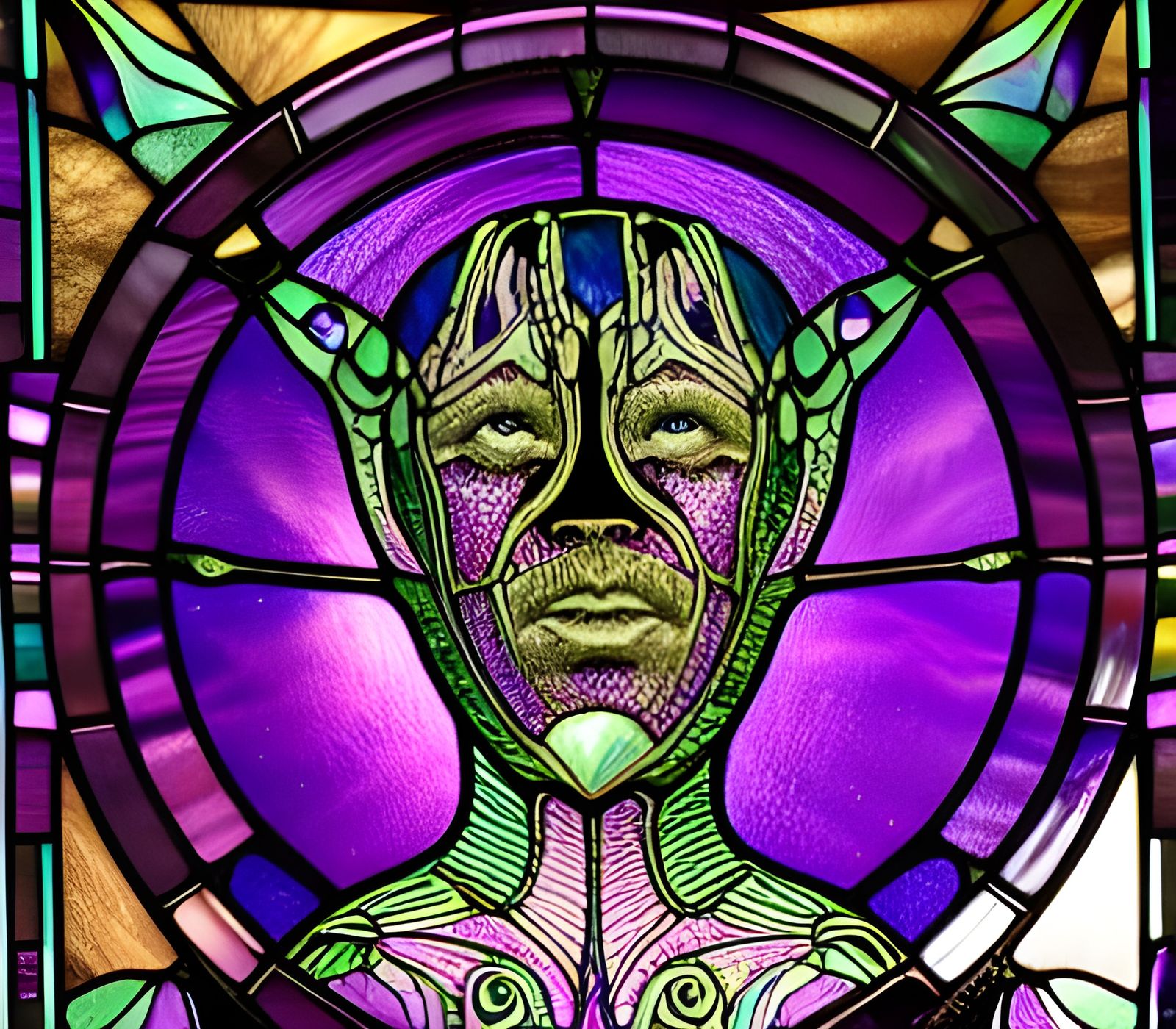Alien Luchador in Stained Glass Style