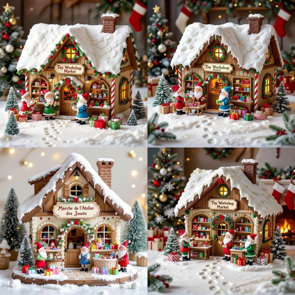 Enchanting Toy Workshop Christmas Cake with Snow-Covered Roo...