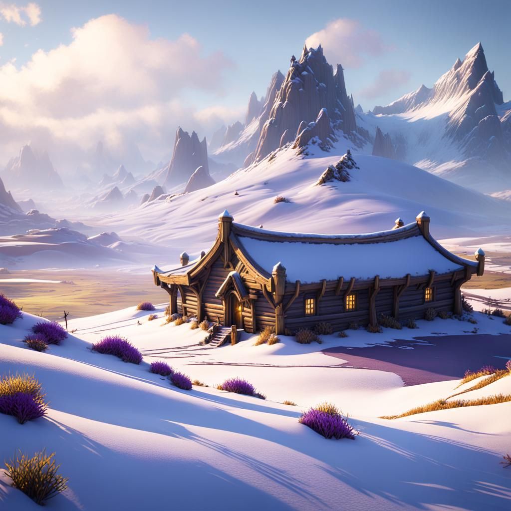 Snowy Plains of Valhalla in Dark Fantasy Style