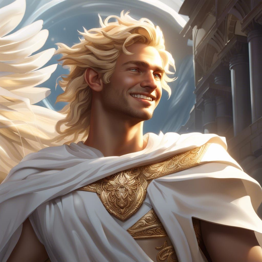 Apollo, Smiling God in Dark Fantasy Style