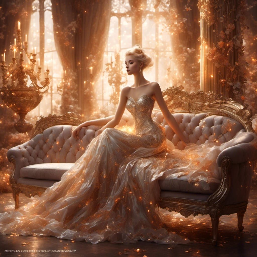 Goddess in Amber Light: Retrofuturistic Digital Art