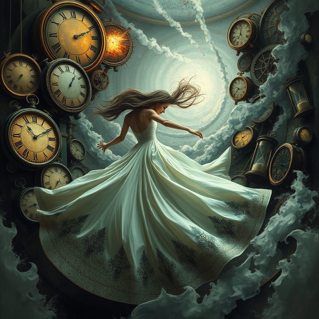 Woman Escaping Time: A Surrealist Dreamscape