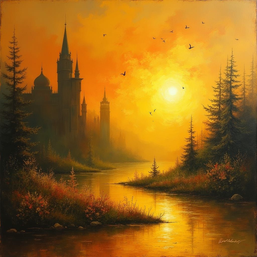 Golden Hues: An Abstract Expressionist Dreamscape