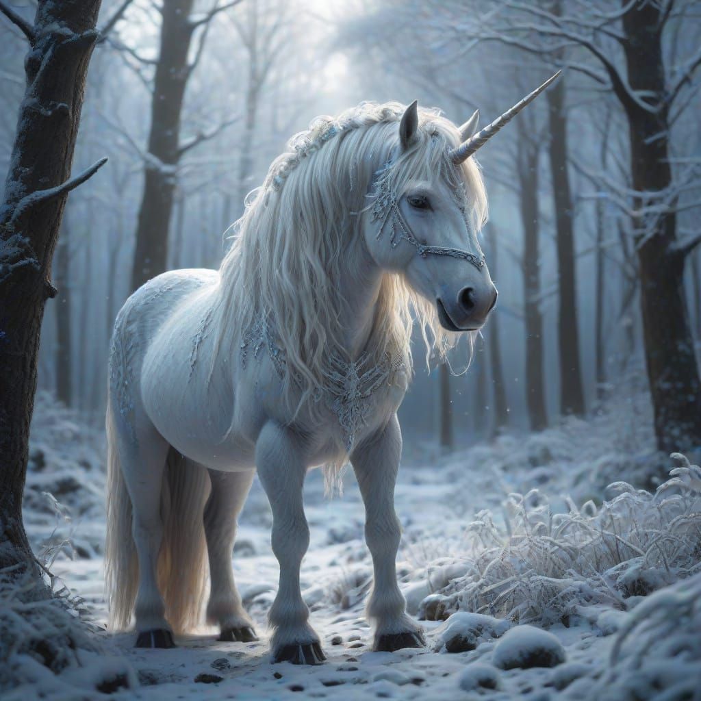 Majestic Siberian Unicorn in Snowy Winter Wonderland
