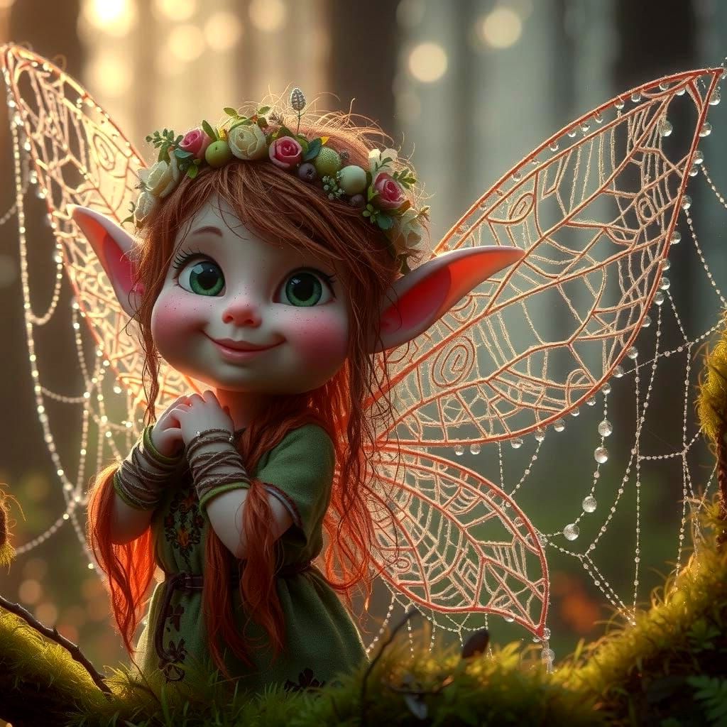 Whimsical Fairy Amidst a Vibrant Spiderweb in a Pastel Hues ...