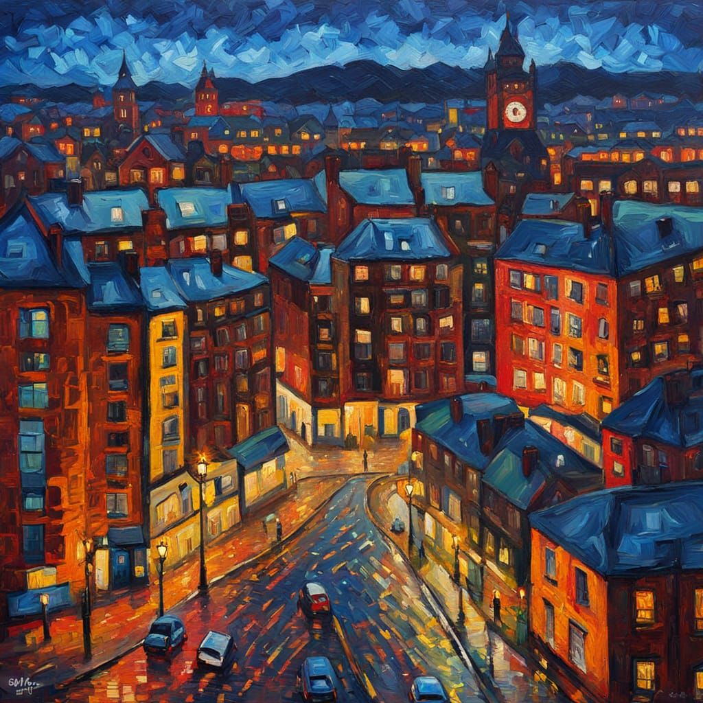 Belfast Cityscape in Neo-Impressionist Oil Painting Style