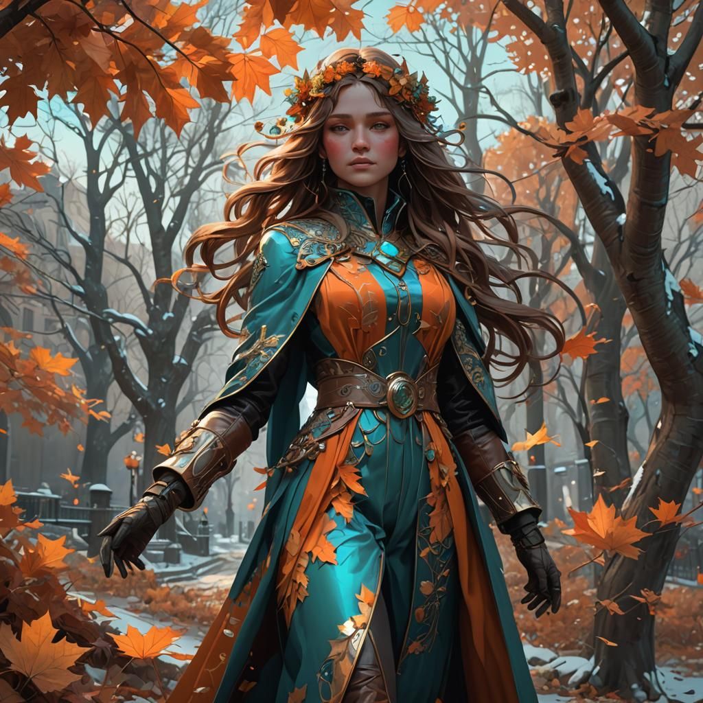 Winter Landscape with Brown Leaves: Hyperdetailed Digital Ar...