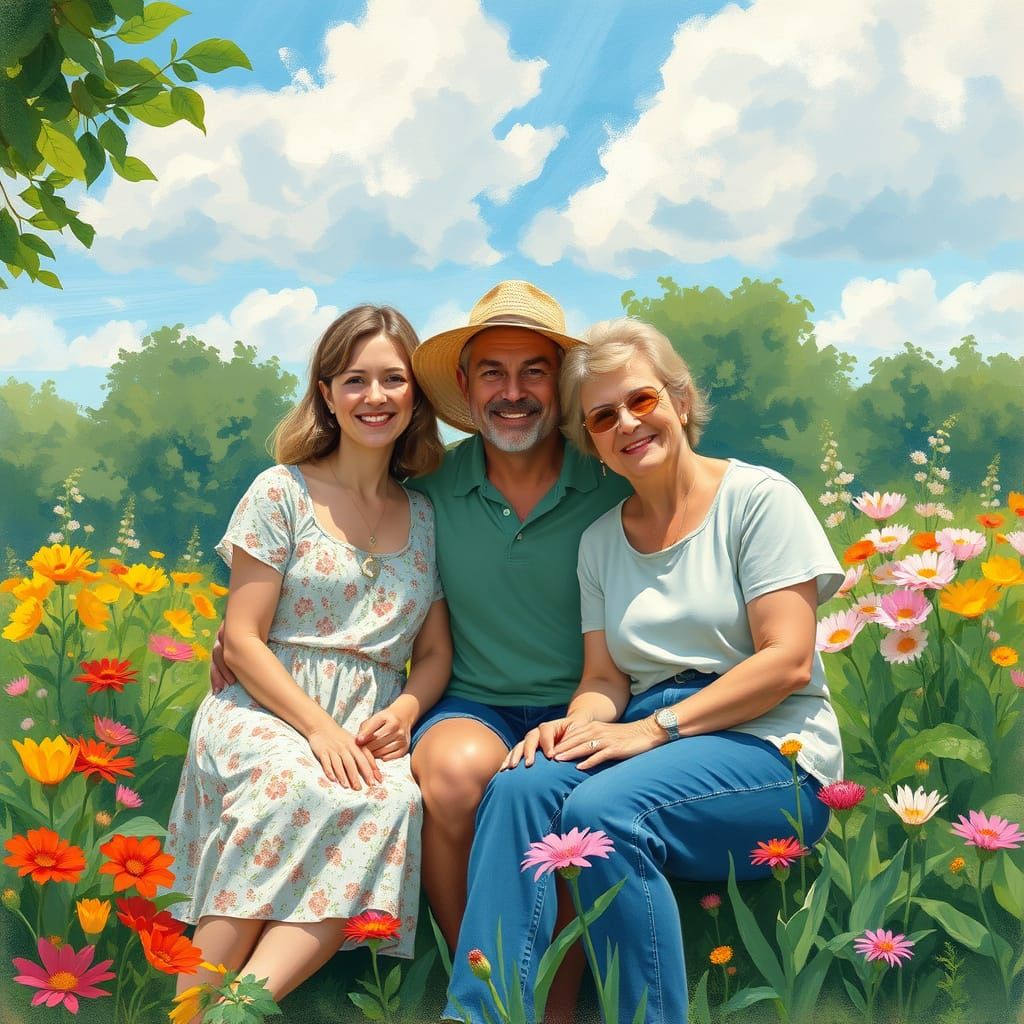 Family in Garden: Impressionistic Summer Scene