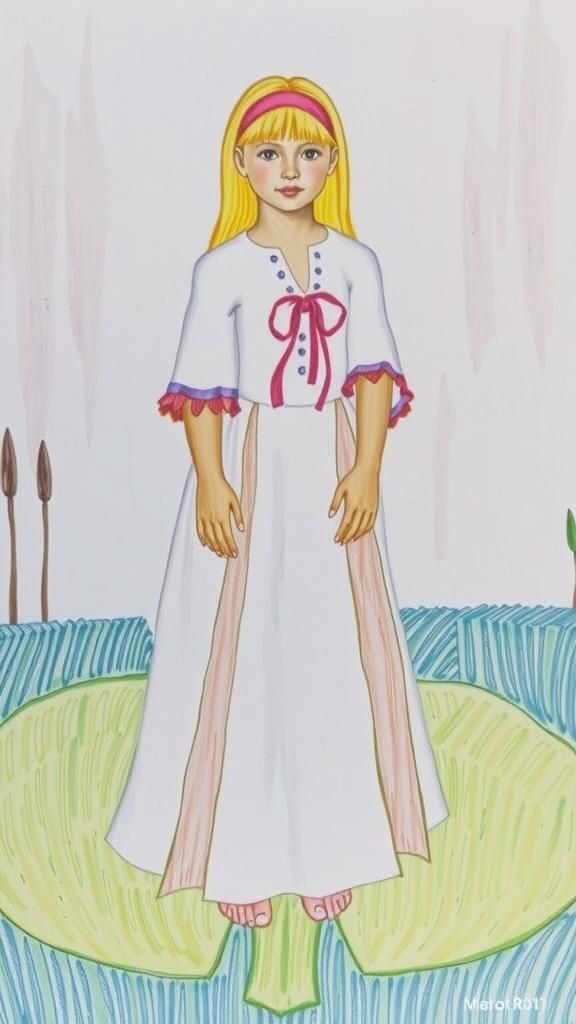 Girl on Lily Pad Under Aurora Borealis