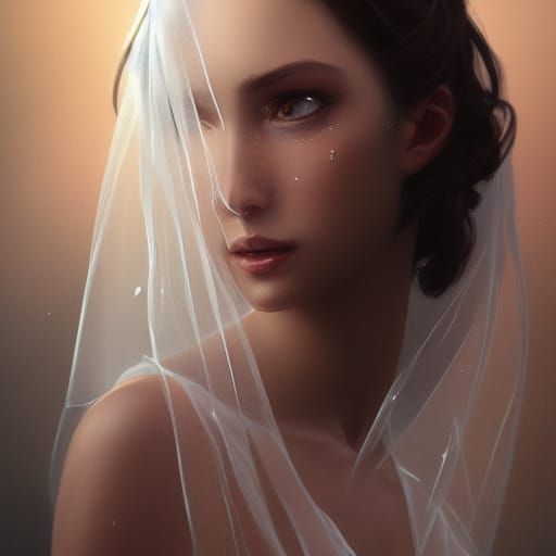 Veiled Bride Portrait in Hyperdetailed Digital Art Style