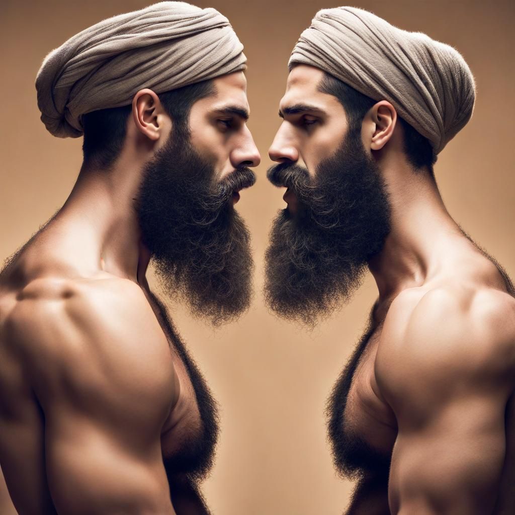 Middle Eastern Twins Kissing in Desert Landscape