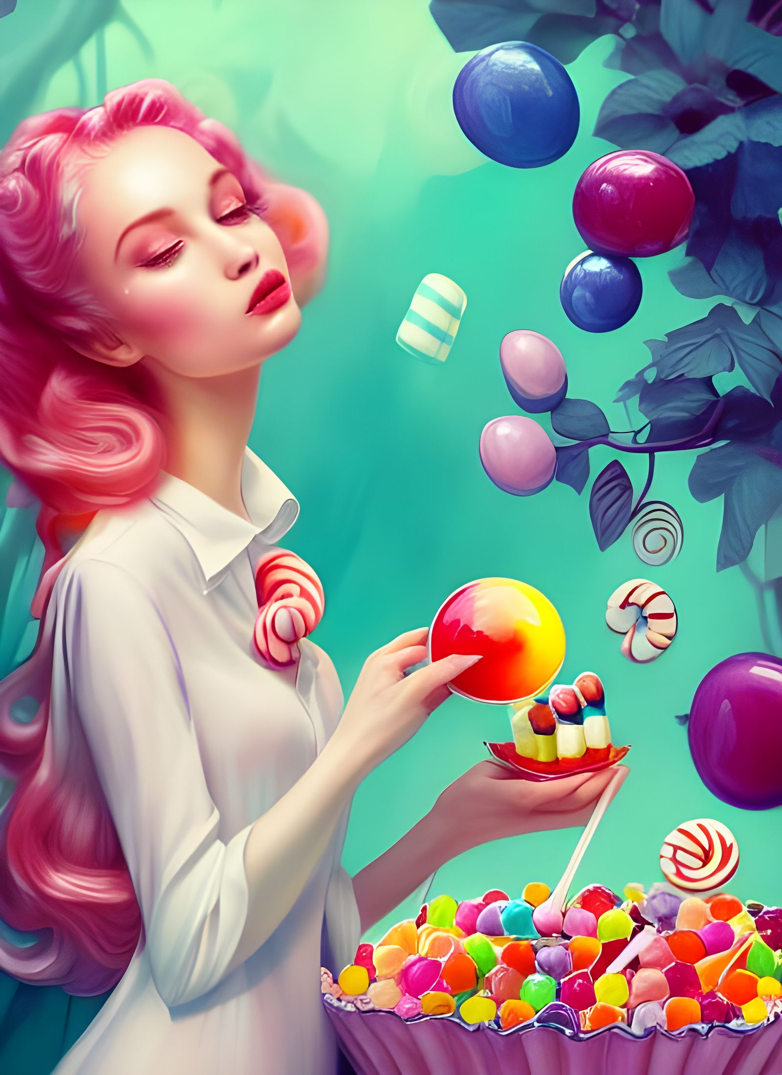 Detailed Matte Painting of Colorful Candy Portrait