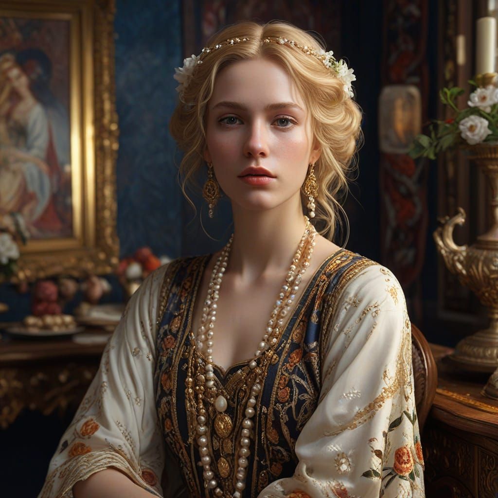 Bohemian Woman in Georgian Dress, Klimt Style