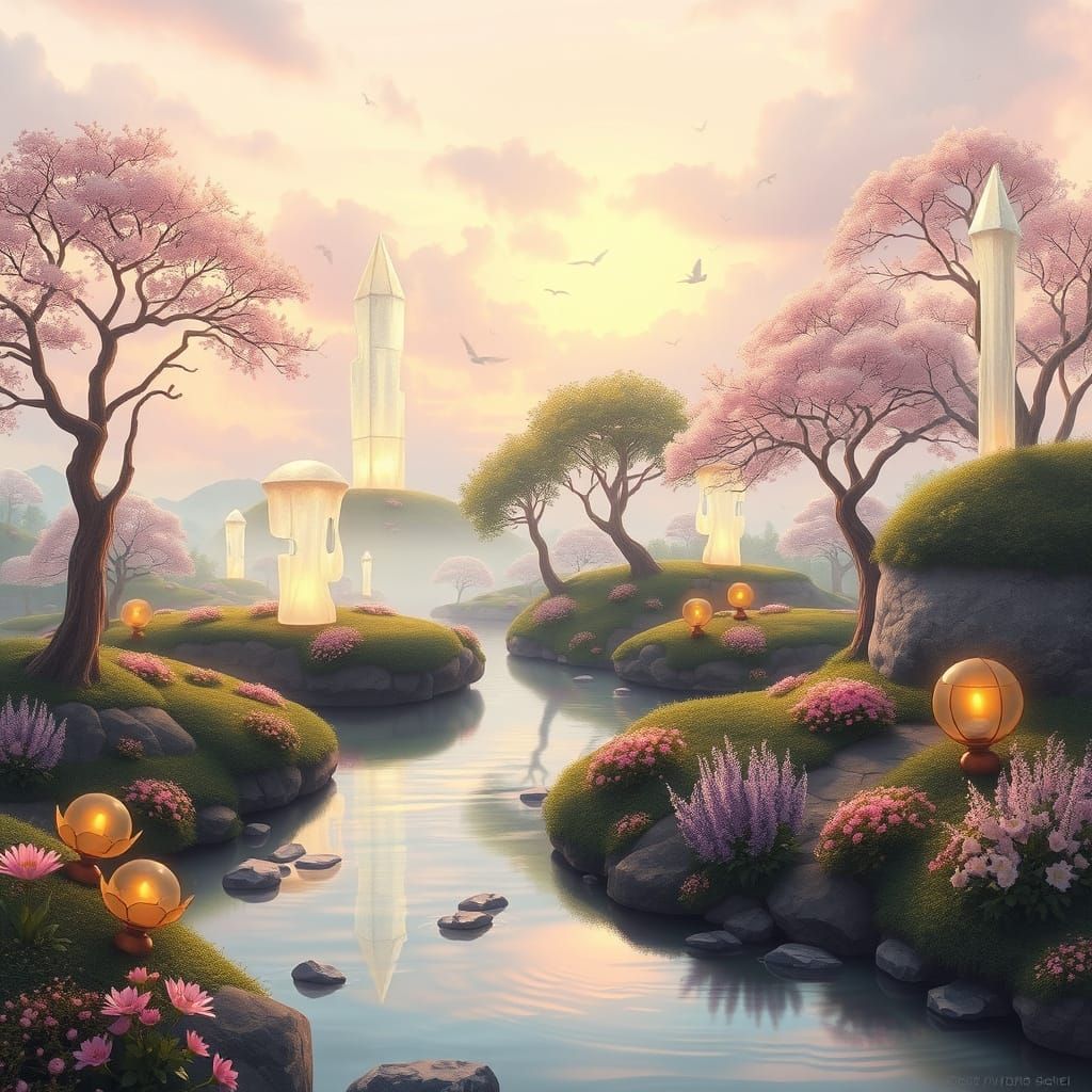 Floating Island Garden in Art Nouveau Style