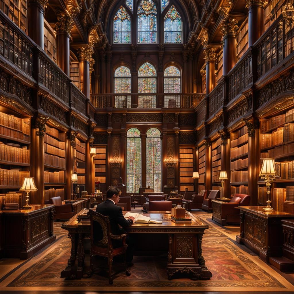 Opulent Baroque Library with Rembrandt Lighting