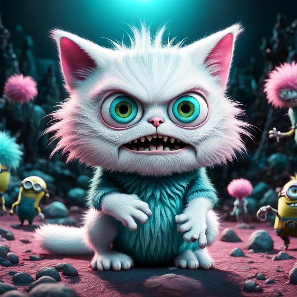 Charming White Cat Monster in Stop Motion
