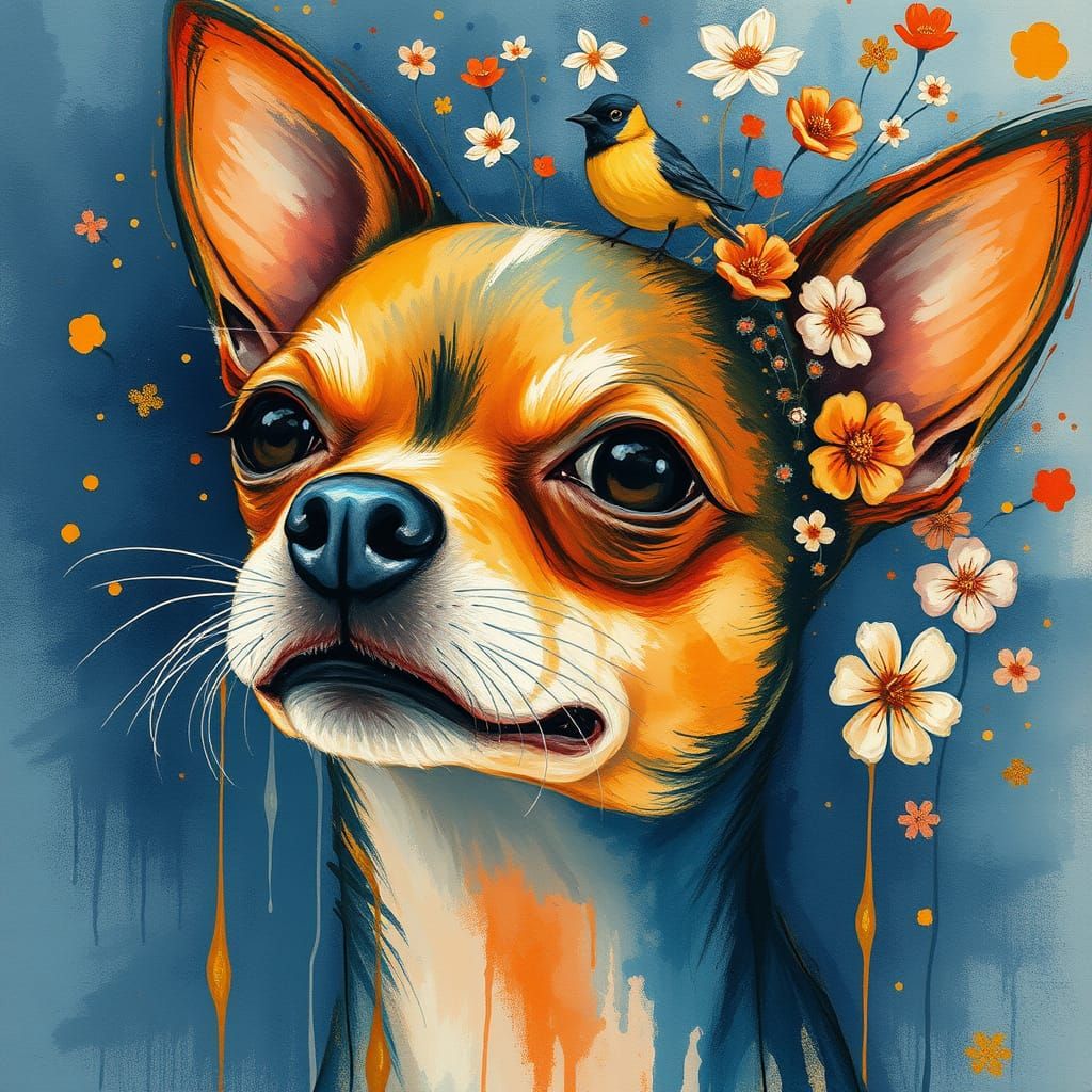 Abstract Chihuahua Portrait in Whimsical Watercolor Style