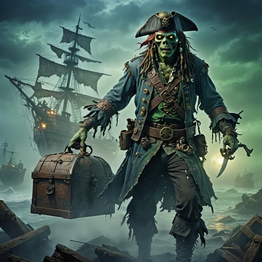 Zombie Pirate Portrait on Haunted Shipwreck