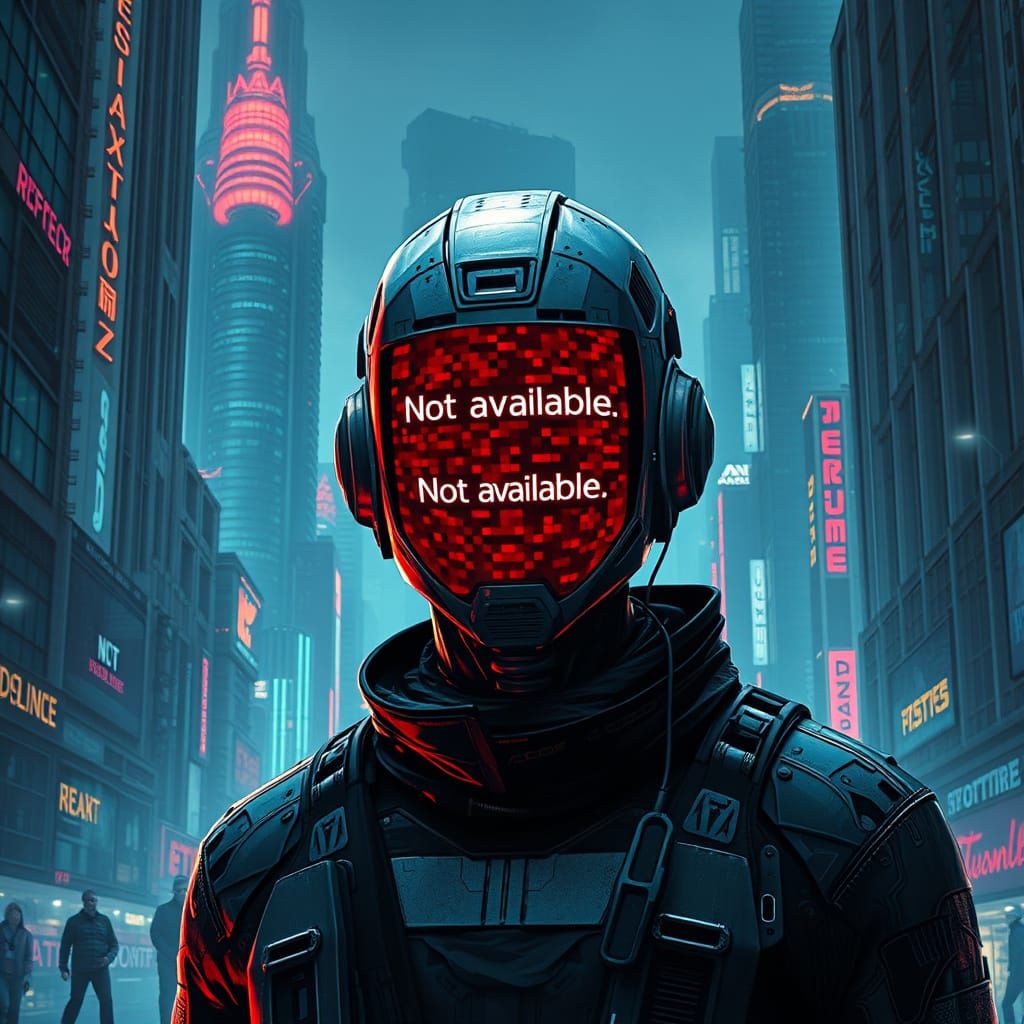 Pixelated Man in Dystopian Cyberpunk Cityscape