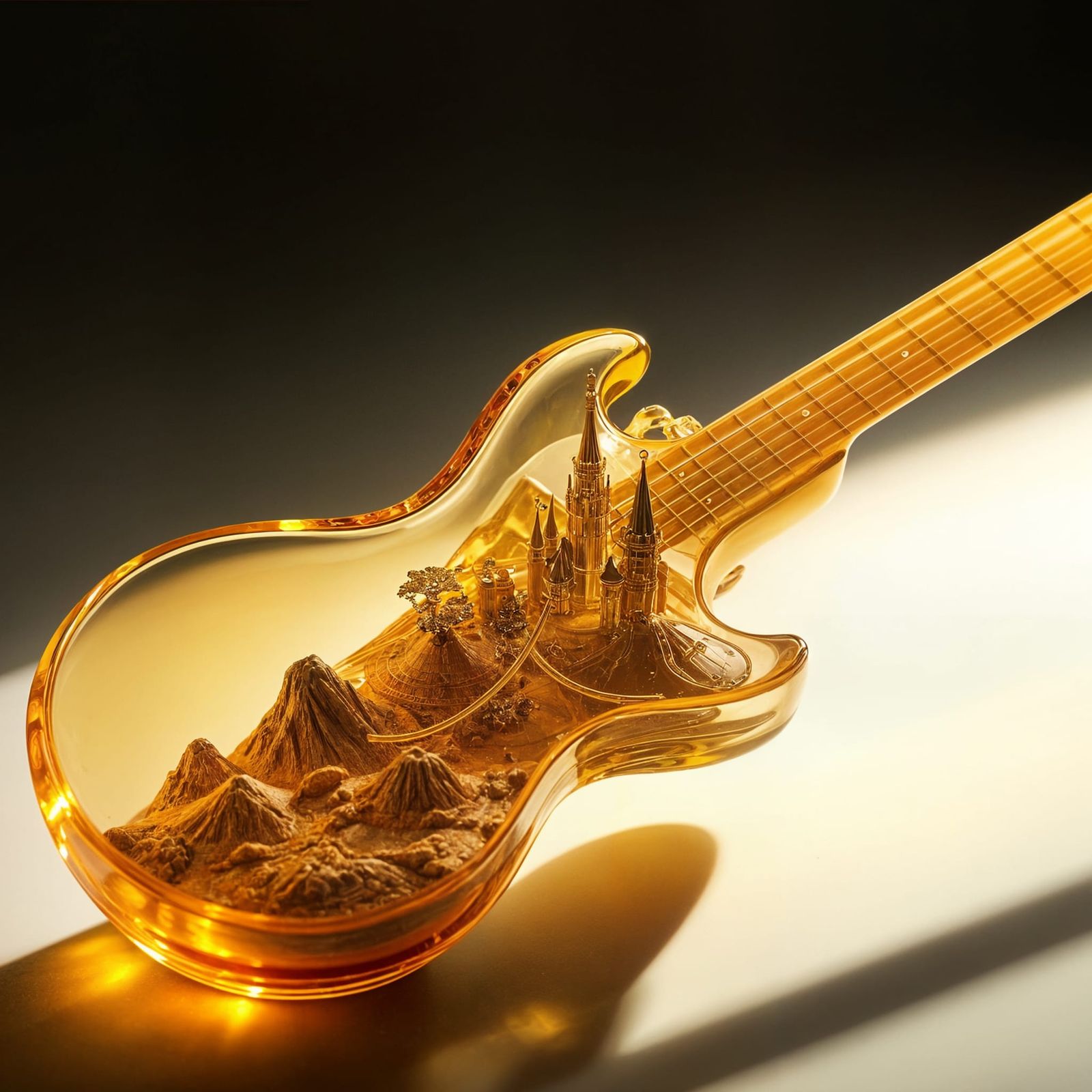 Golden Glass Guitar with Miniature World