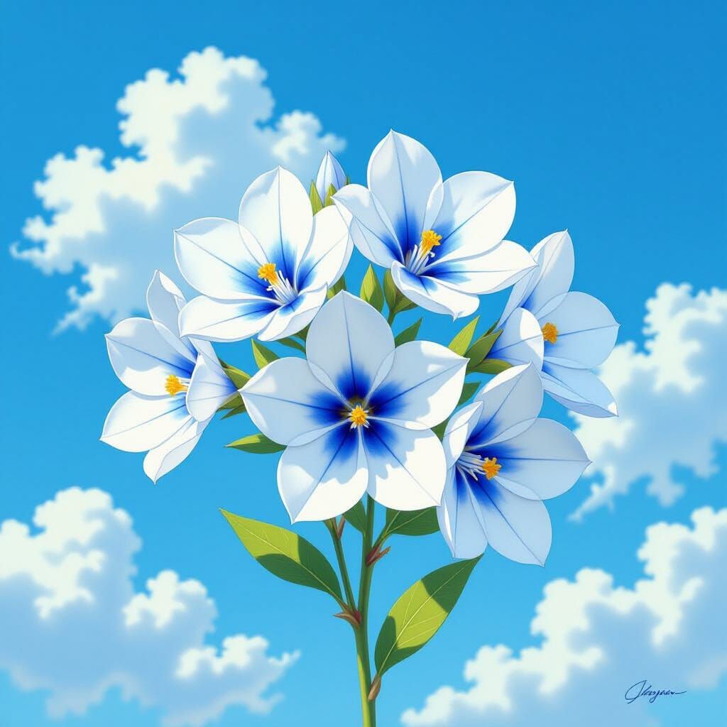Ethereal Blue and White Flowers in Watercolor