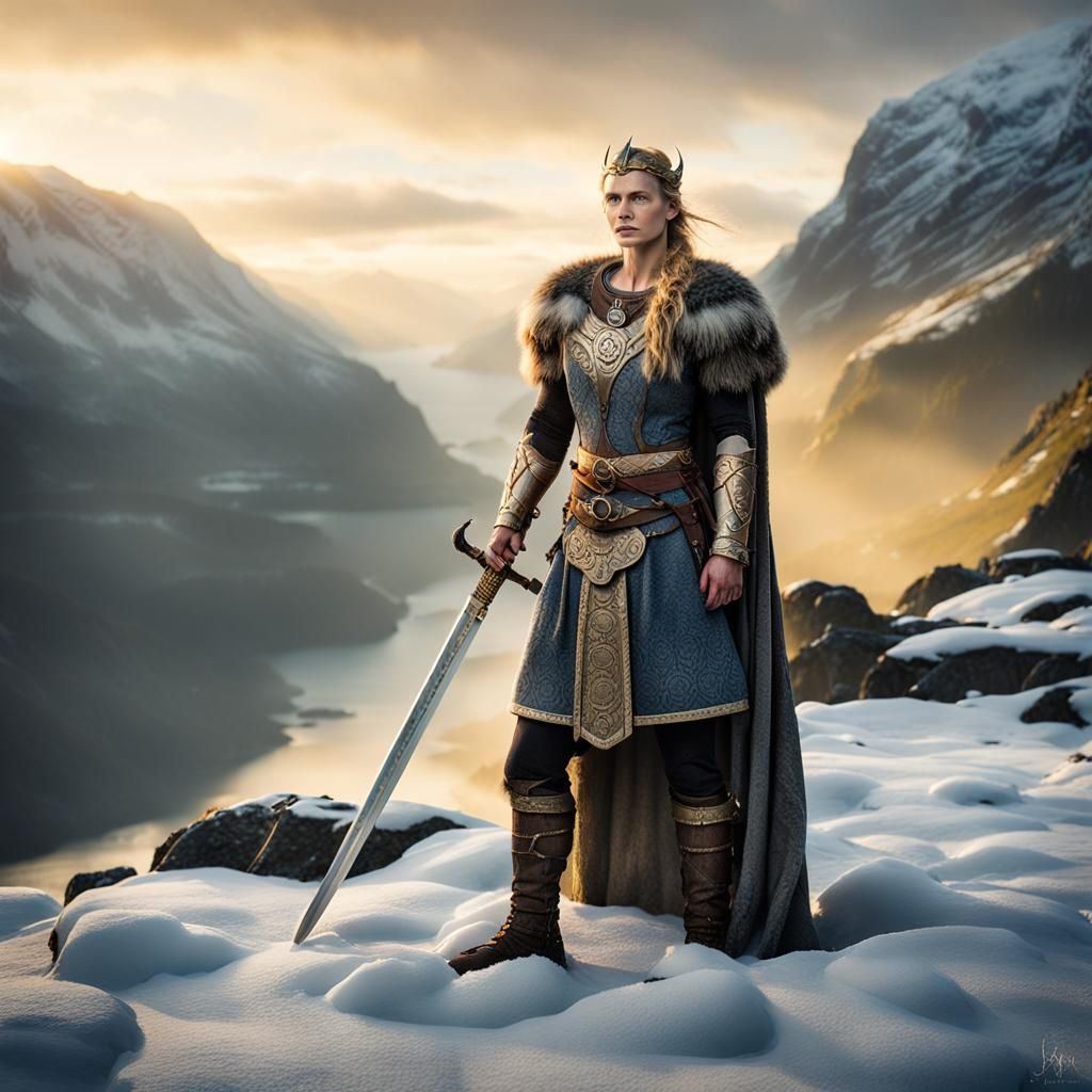Regal Viking Warrior Dominates Nordic Fjord Landscape