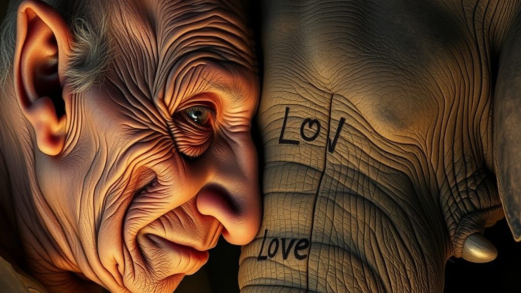 Mouse and Elephant: Love in Photorealistic Portrait