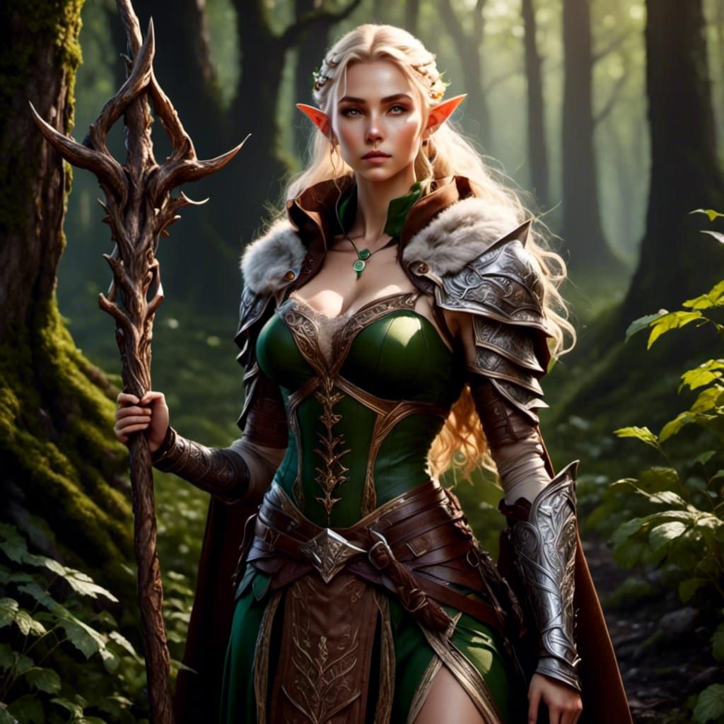 Enchanted Elf Druid in Gritty Animation Style