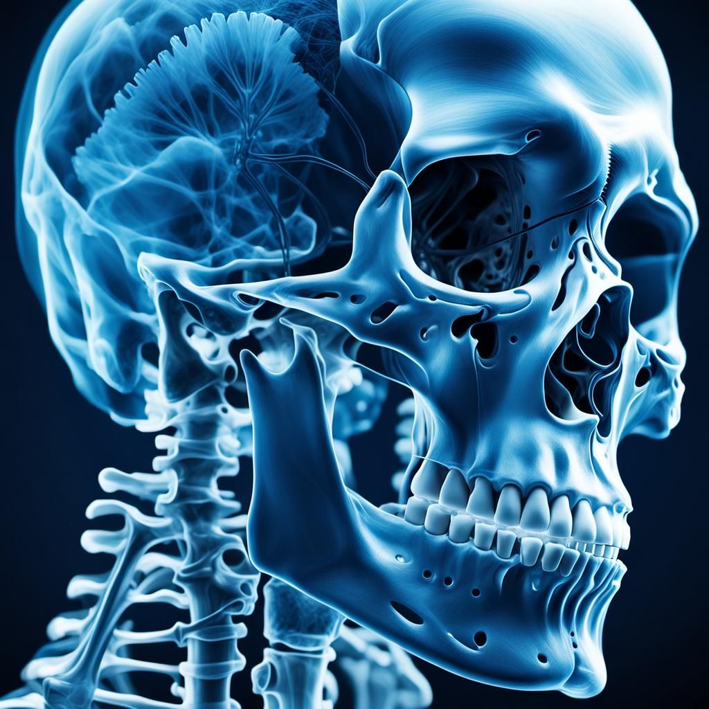 Detailed Blue-Toned Skull X-Ray in High Resolution