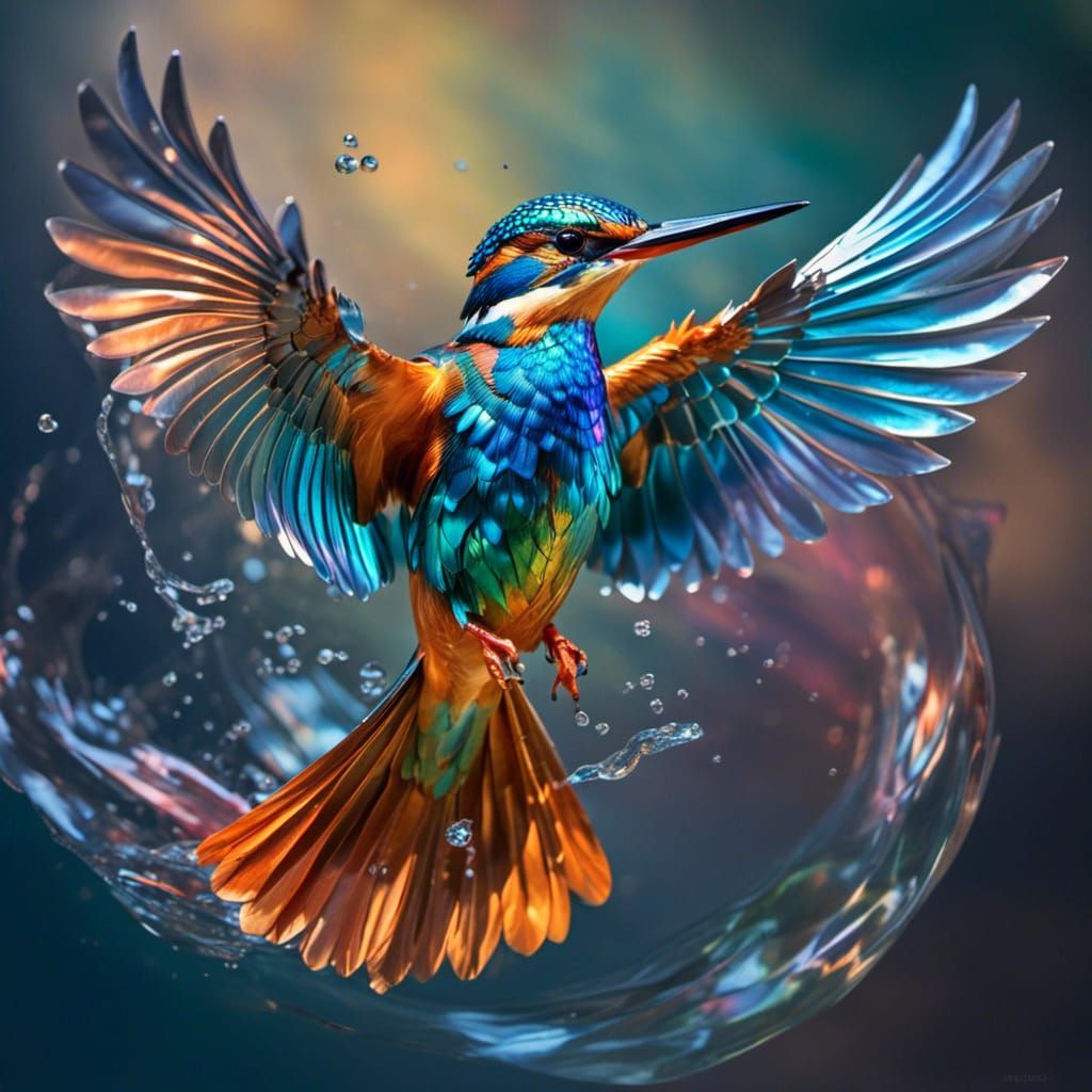Iridescent Kingfisher in Flight: Long Exposure Effect